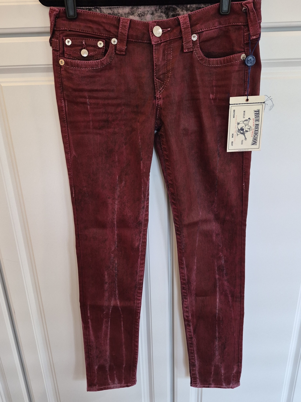 NWT True Religion Women’s Burgundy Slim Jeans 29w $262 Retail
